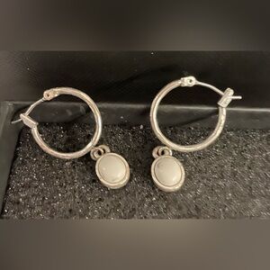 💥$10 or 3 for $15 💥 Silver Tone Hoop Earrings with White Accents NIB